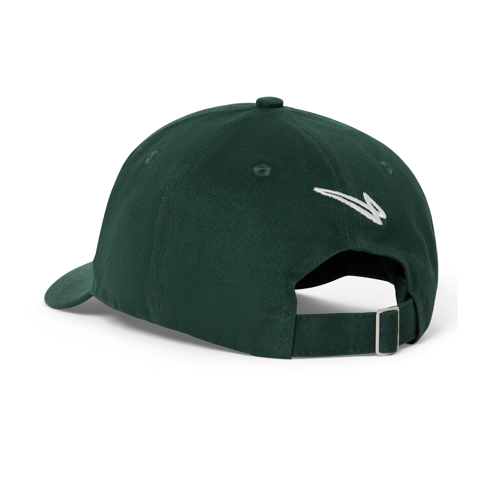 Back view of the Lanzera Club Cap in Hunter Green with the embroidered Lanzera Flying Four logo above the adjustable strap.
