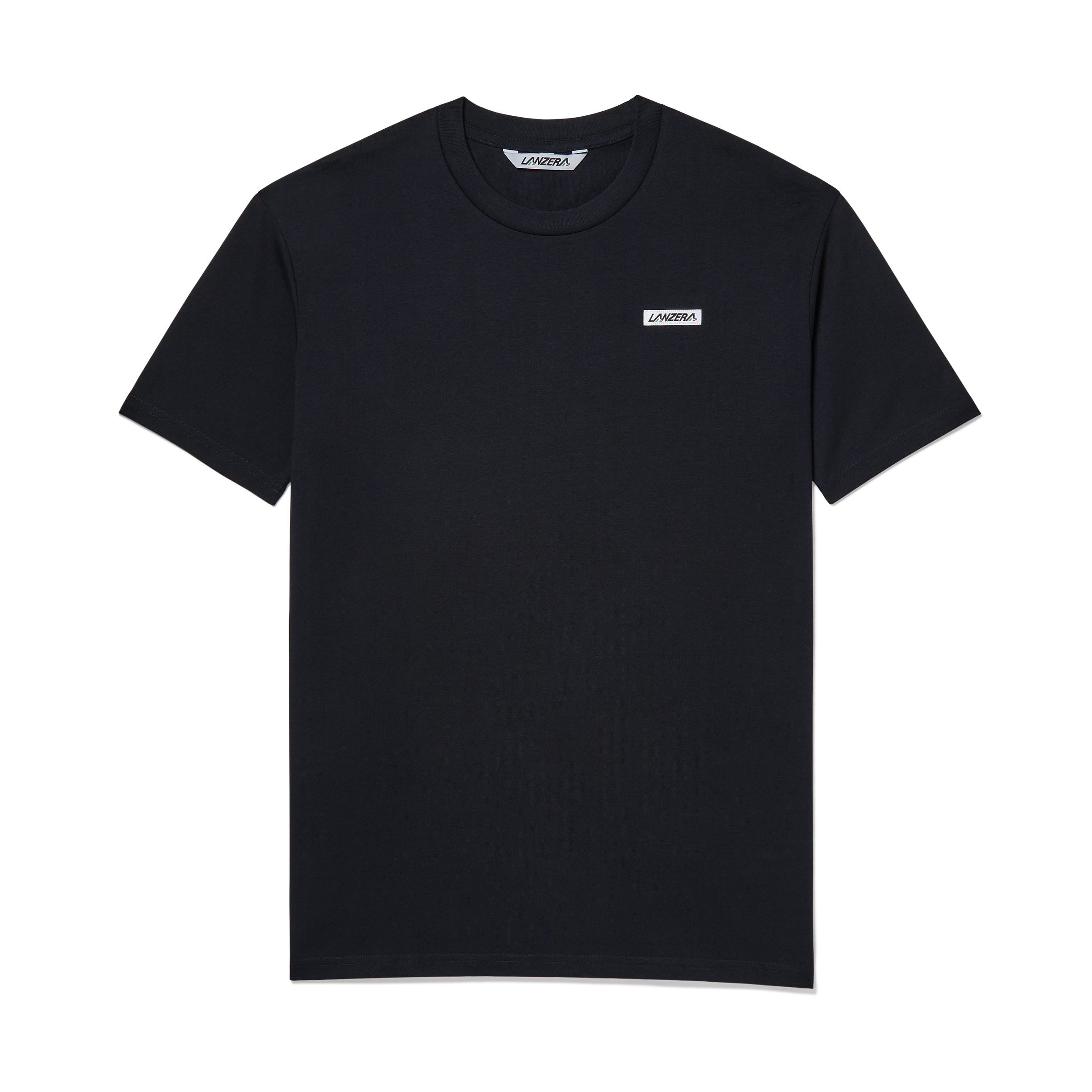 Front view of Lanzera Club Tee in Navy Clásico with chest logo patch.