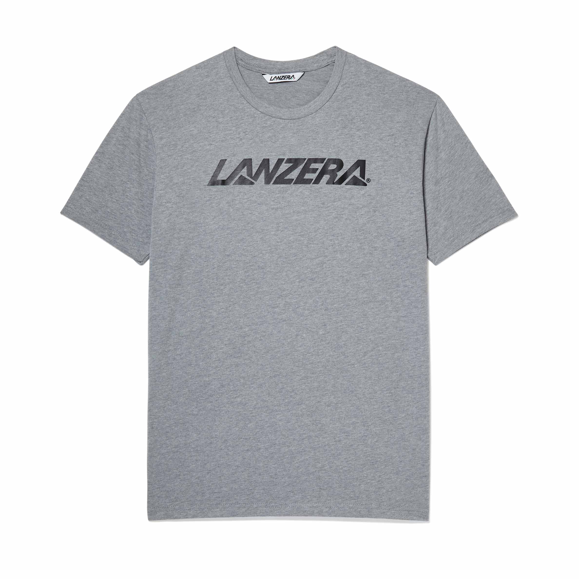 Front view of Lanzera Tee in grey with bold logo across the chest.