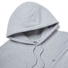 Close-up of the Lanzera Club Hoodie in Grey heather, highlighting the embroidered Lanzera logo, drawstring hood, and premium cotton construction for ultimate comfort and football style.