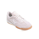 Angled view of the Lanzera Jackal Crema suede leather sneaker, featuring the white Lanzera logo and clean, tonal upper.