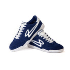 Pair of Lanzera Jackal sneakers in Navy blue, positioned on a white background to display both lateral and frontal angles.