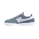 Inner side profile of the Lanzera Jackal Sage sneaker, featuring a premium suede finish and minimalist indoor outsole design.