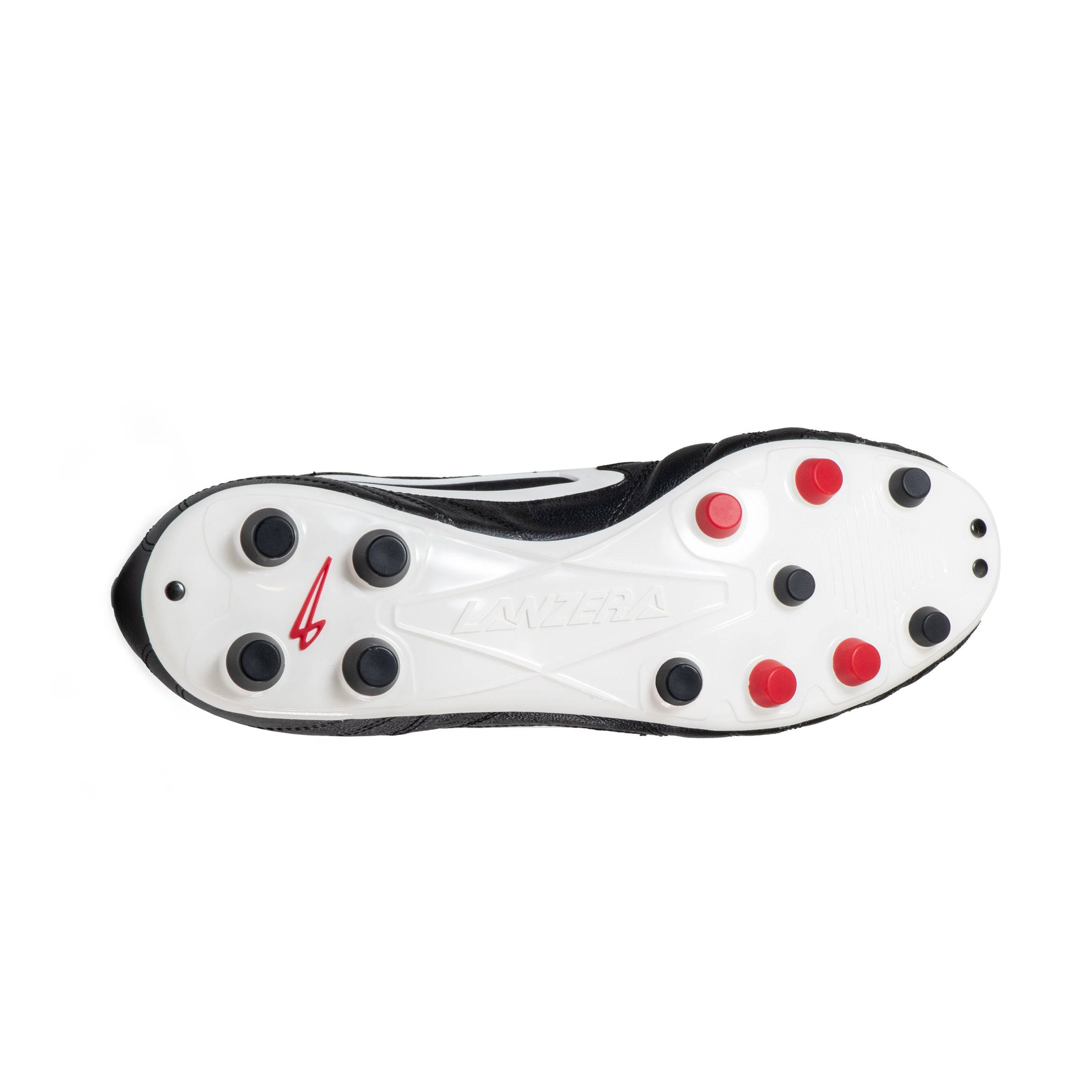 Lanzera Professionale soccer cleat outsole - firm ground soleplate with black and red studs for traction, agility, and optimal grip on natural grass fields.