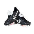 Pair of Lanzera Professionale soccer cleats in black K-leather, positioned to show both lateral and frontal views.