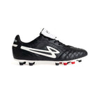 Lanzera Professionale K-leather firm ground cleat in black, viewed from the outer side with white logo detailing and conical studs.