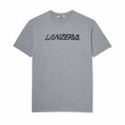 Lanzera Tee in Grey – front view of a premium cotton-polyester blend t-shirt featuring a bold Lanzera logo across the chest. Designed for durability, breathability, and all-day comfort, making it perfect for both casual wear and athletic use.